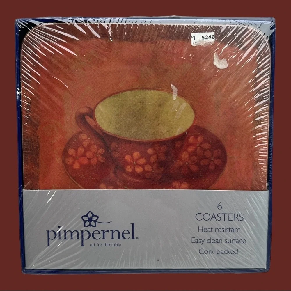 Teacup Coasters Pimpernel Floral Flowers Brown Gold Copper Colored Set of 6 - Picture 1 of 6